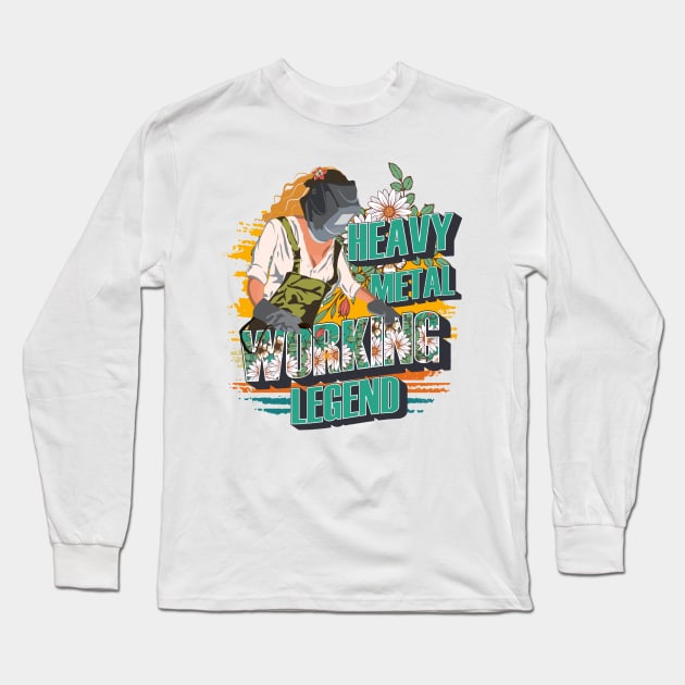 Welding girl quote Heavy metal welder legend floral pattern 90s retro style Long Sleeve T-Shirt by HomeCoquette